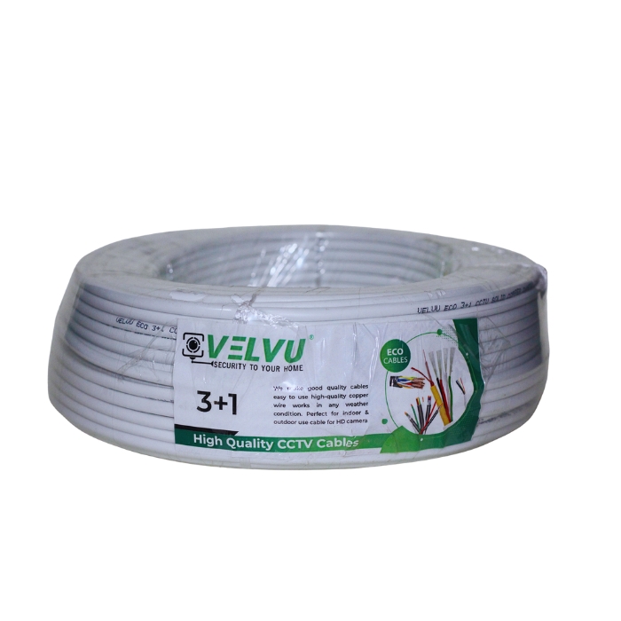 Velvu 3+1 CCTV Cable ST-CC-ECO-60Y (Length: 60 yd.) 1 High-Quality CCTV 3+1 Coaxial Cable – Perfect for seamless surveillance connections! Durable and reliable for top performance. Length : 60 Yard Power Cable Material: 14 strands of 43 AWG Video Cable Material : 0.20mm Diameter Alloy Braiding