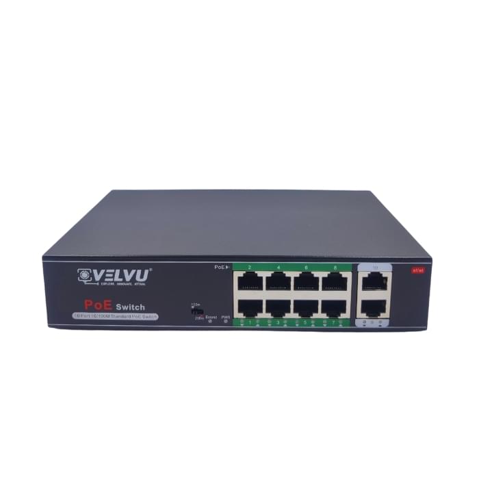 Description 8*10/100Base-TX RJ45 ports for Power 2*10/100Base-TX RJ45 ports for Uplink Power Budget: 120 Watt Intelligent PoE power supply LED indicator of PWR and PoE IEEE 802.3af/at PoE standard, without damaging non-PoE devices Long-distance mode Plug and play, no configuration, simple and convenient 1 Year Replacement + 1 Year Repair Warranty MAKE IN INDIA